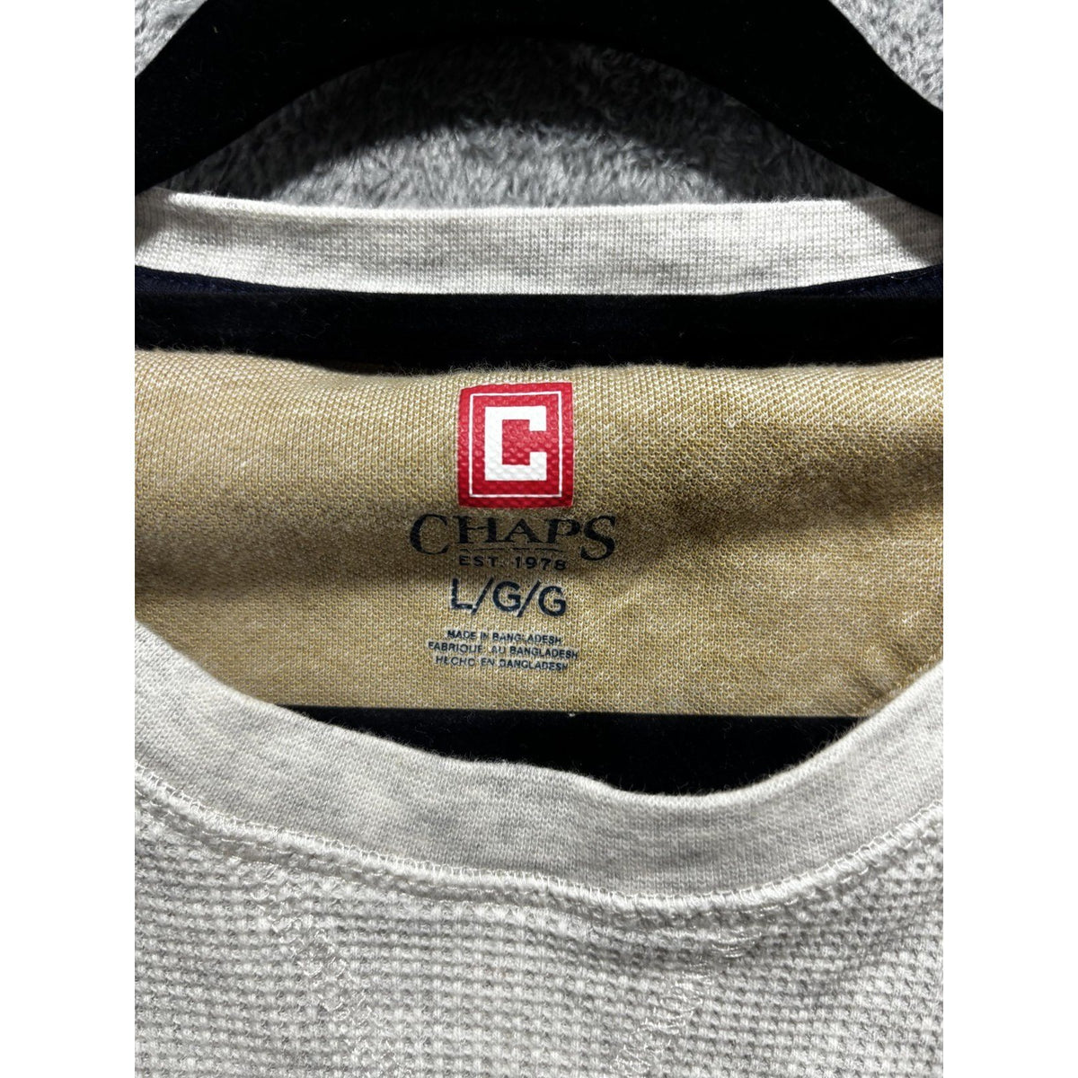 Chaps Mens L Heather Gray Waffle Knit Long Sleeve Thermal Shirt Casual