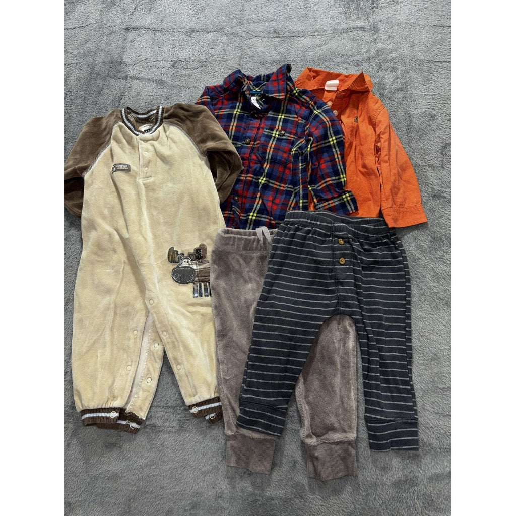 Carter's Baby Gap Baby 12M 5 Piece Bundle Plaid Shirt Romper Pants
