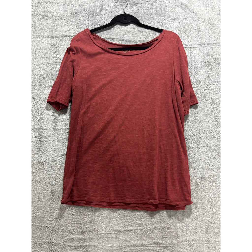 LOFT Outlet Womens M Rust Red Short Sleeve Scoop Neck Tee Casual Minimalist Top