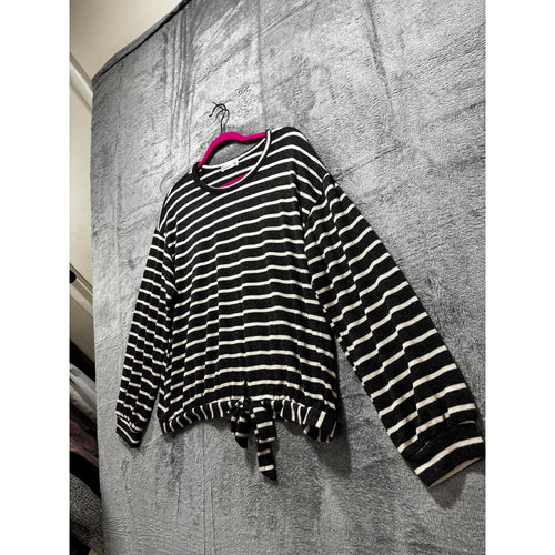 89th + Madison XL Black White Striped Long Sleeve Womens Top Casual Preppy