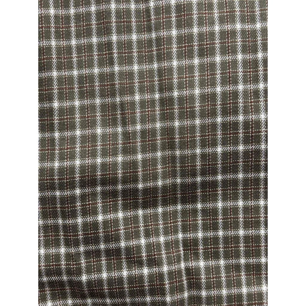 L.L.Bean XL Tall Olive Cream Check Button Up Shirt Preppy Casual