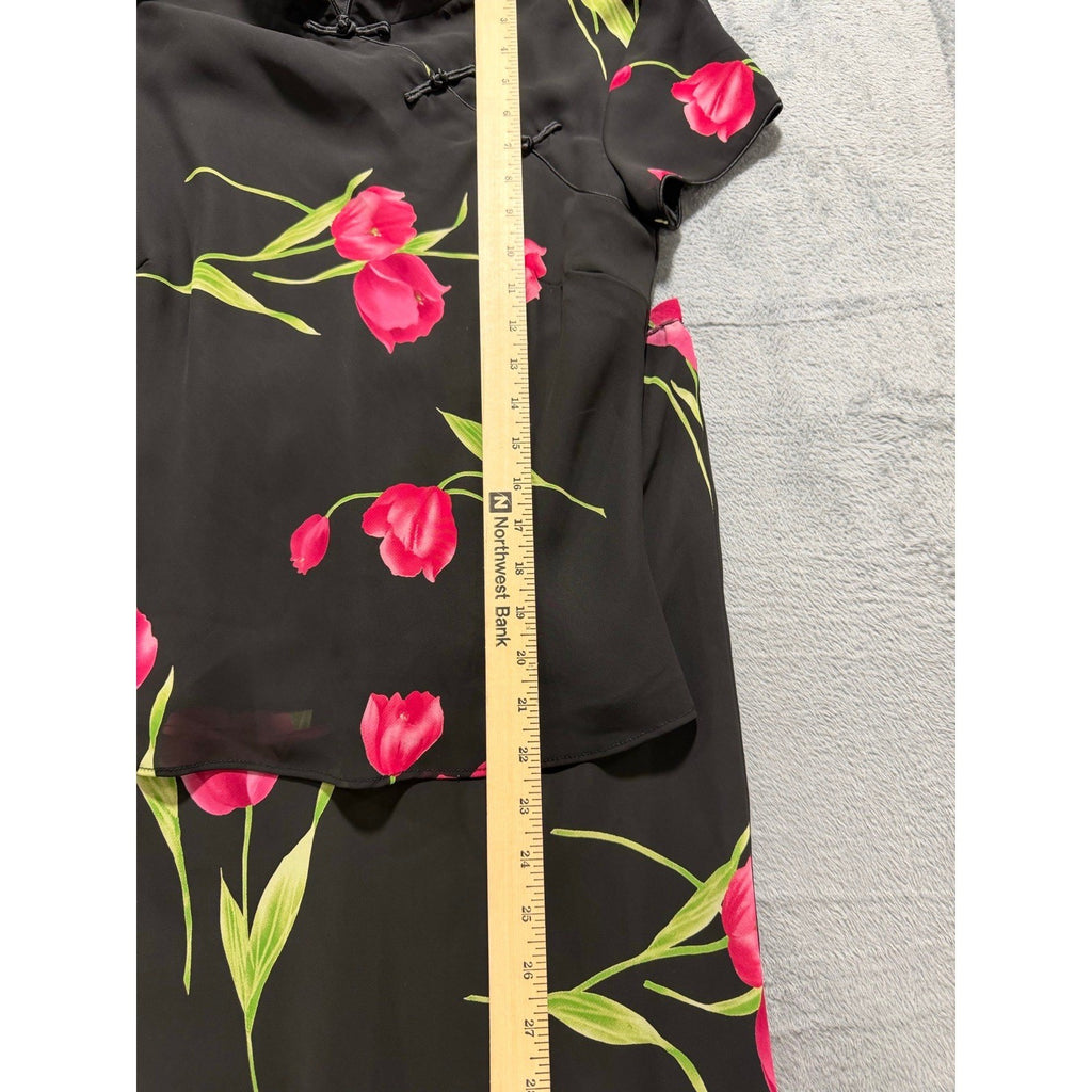 Studio I Womens 6 Black Floral Tulip Top Midi Skirt Set Vintage Boho 2pc
