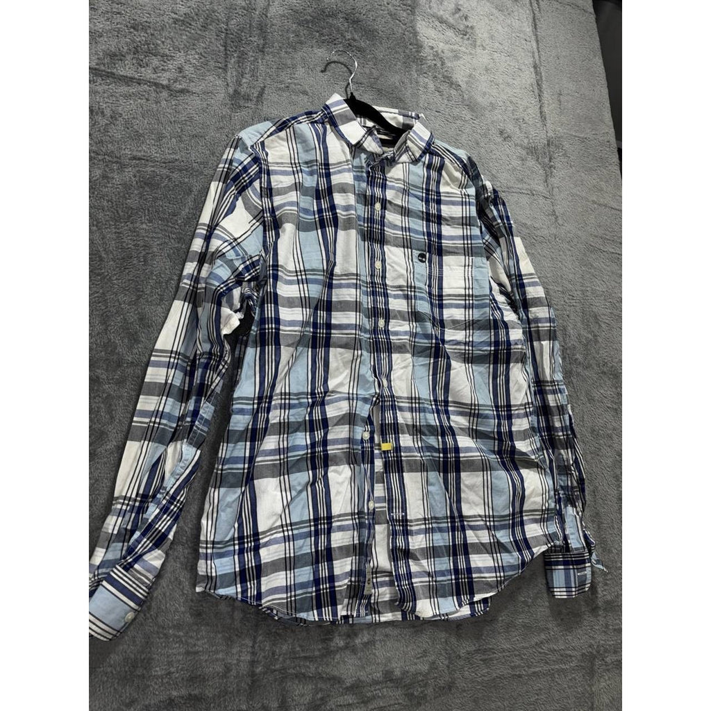 Timberland Men's Blue White Plaid Shirt Size L, photo 3 of 9