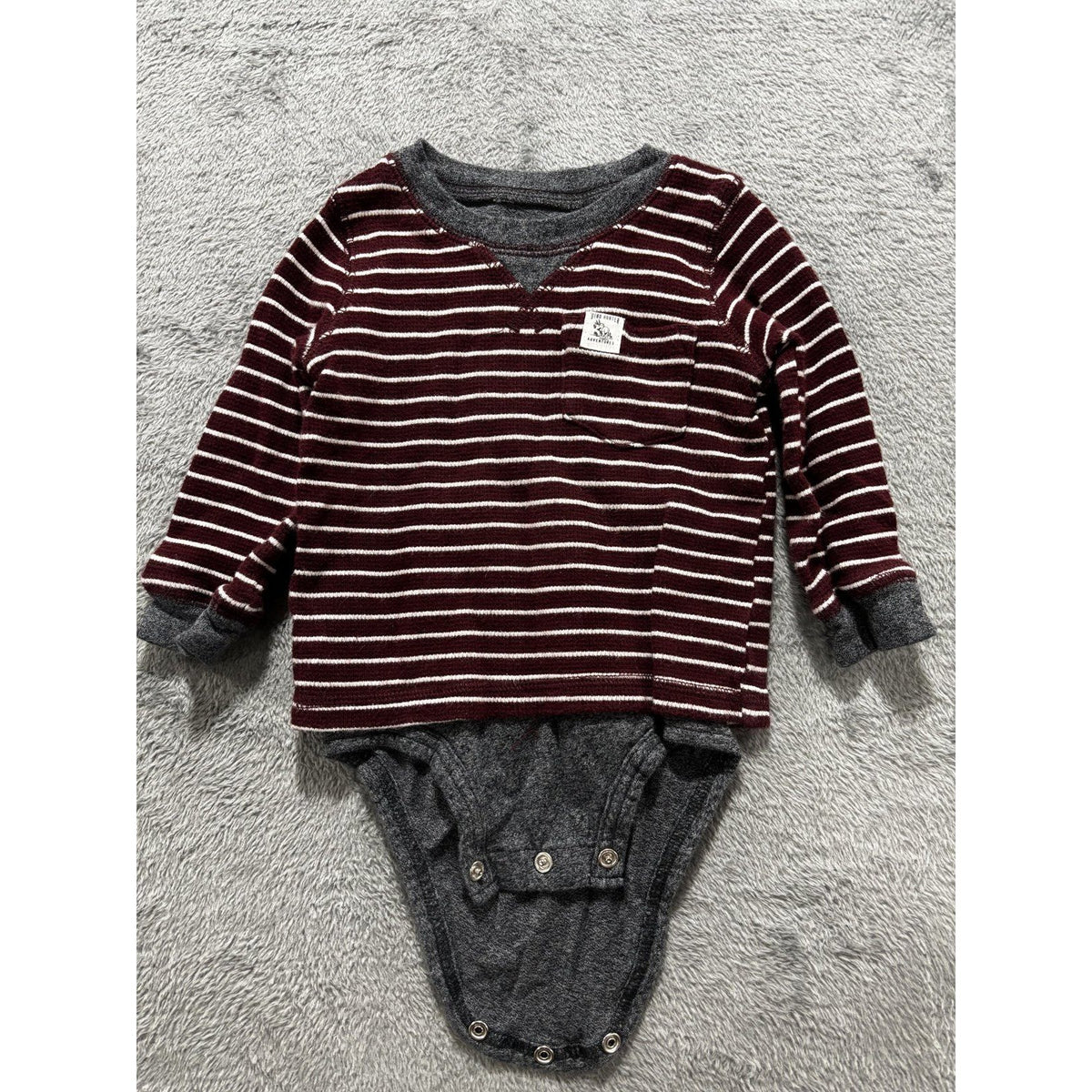 Baby B'gosh Baby Boy 12M 4 Piece Bundle Henley Joggers Hoodie Maroon Gray