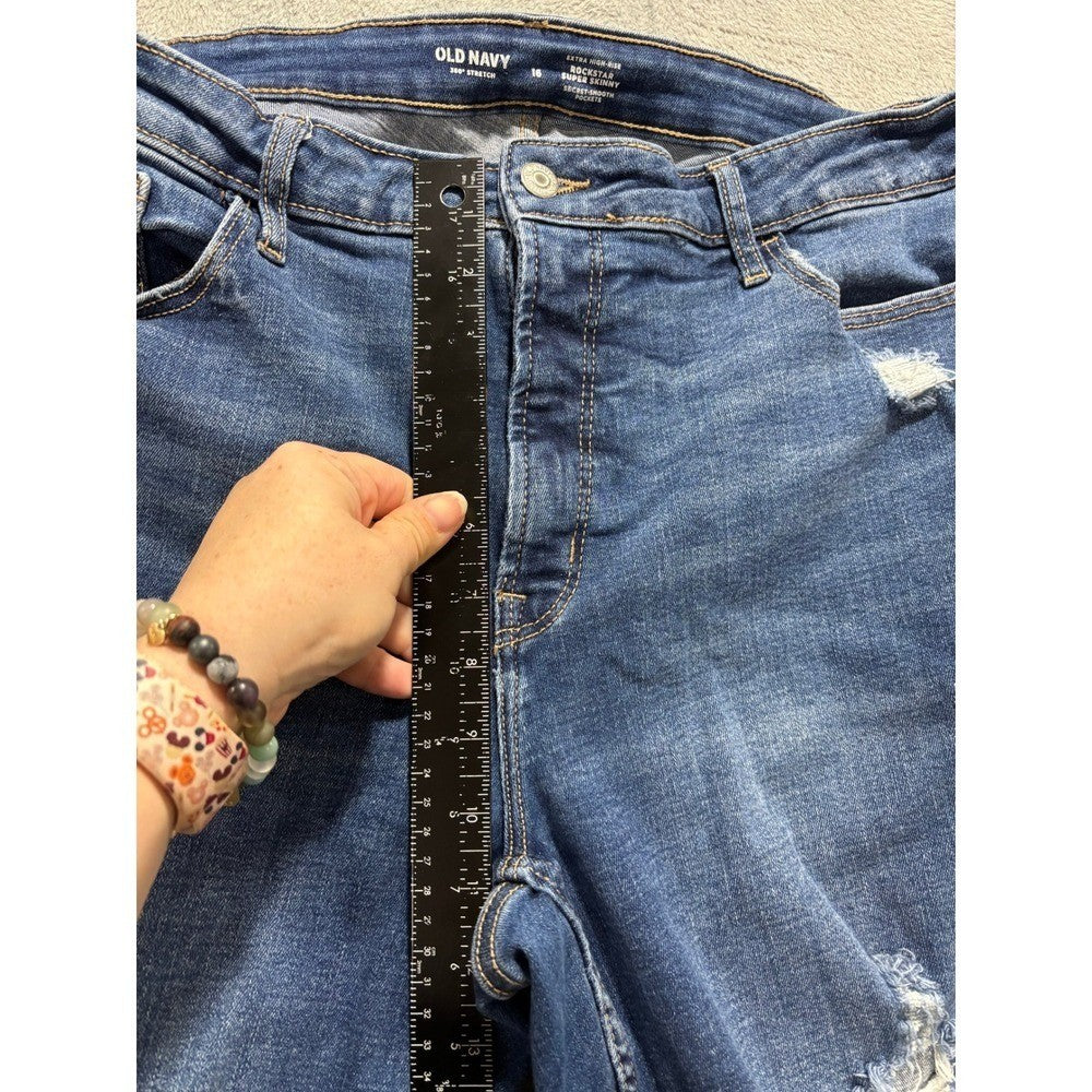 Old Navy 16 Blue Rockstar Super Skinny Extra High Rise Womens Jeans Casual Boho