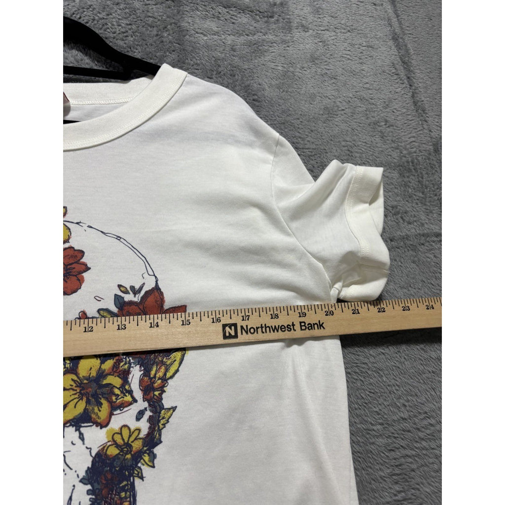 LuLaRoe Women's White Floral Skull Graphic Tee L, photo 5 of 9