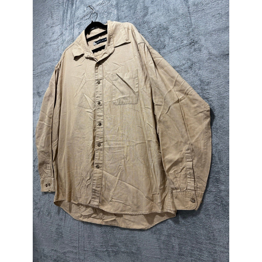 Nicklaus L Tan Long Sleeve Button Up Shirt Cotton Casual Preppy