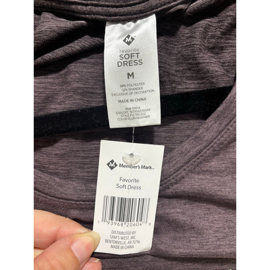 Members Mark Favorite Soft Dress Womens M Plum Heather Sleeveless Drawstring NWT
