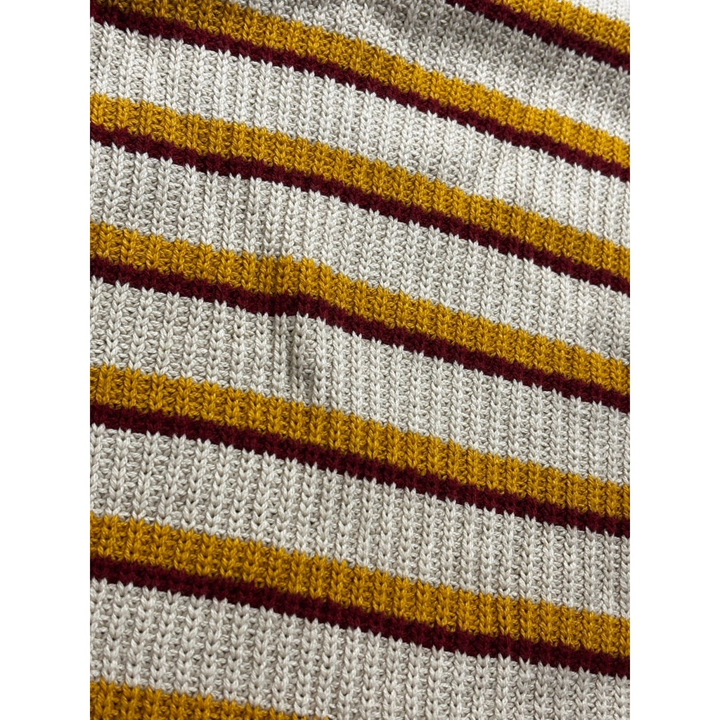 Alya Womens S Cream Mustard Burgundy Striped Ribbed Pullover Sweater