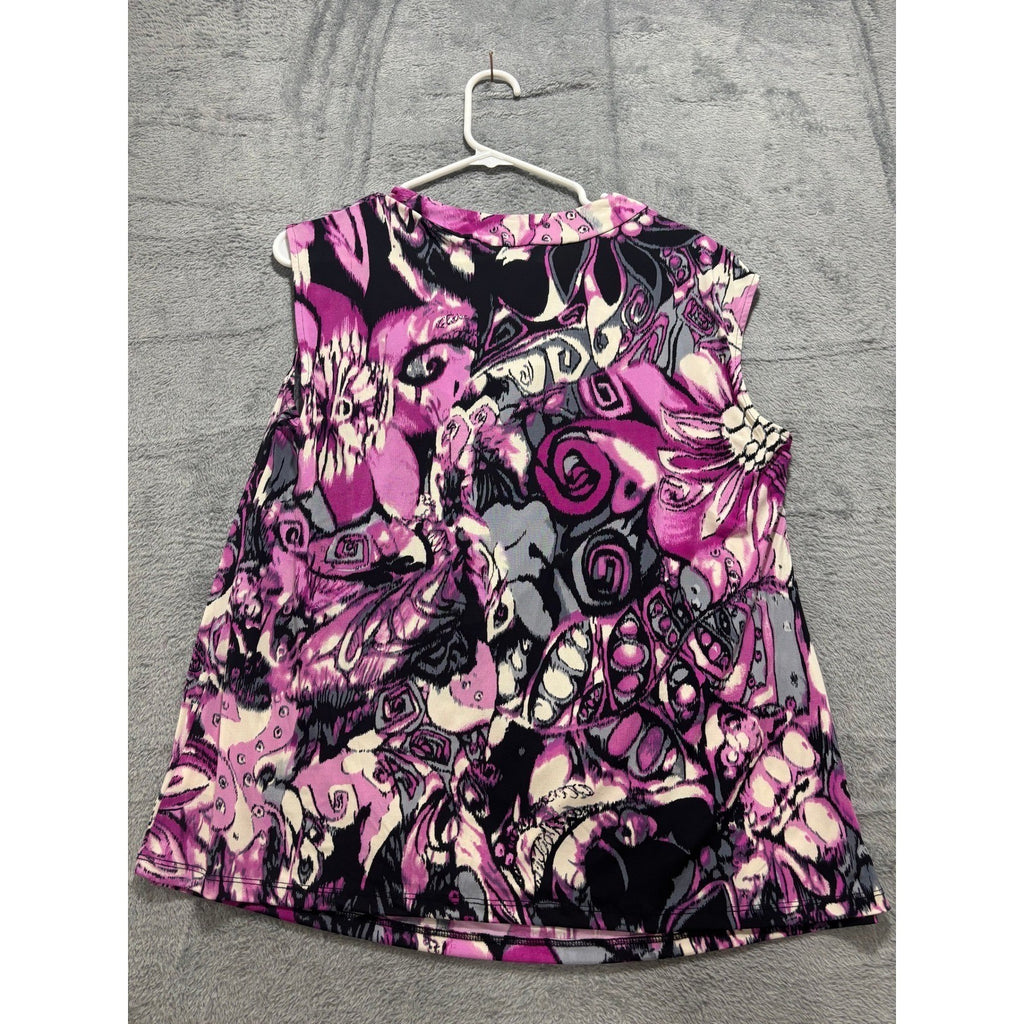 Dressbarn 1X Womens Purple Floral Cowl Neck Sleeveless Blouse Boho Casual NWT