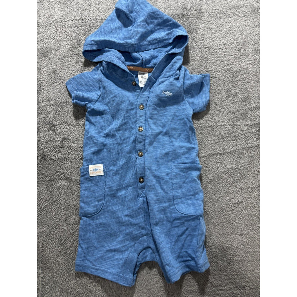 Carter's Baby 12M Blue Hooded Romper, babyGap Romper, Bodysuit and Shorts Set