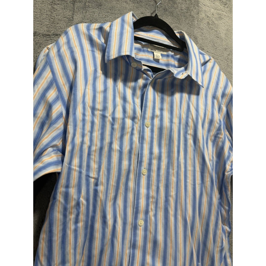 Banana Republic Mens L 16-16½ Blue Striped Non Iron Dress Shirt Classic Fit