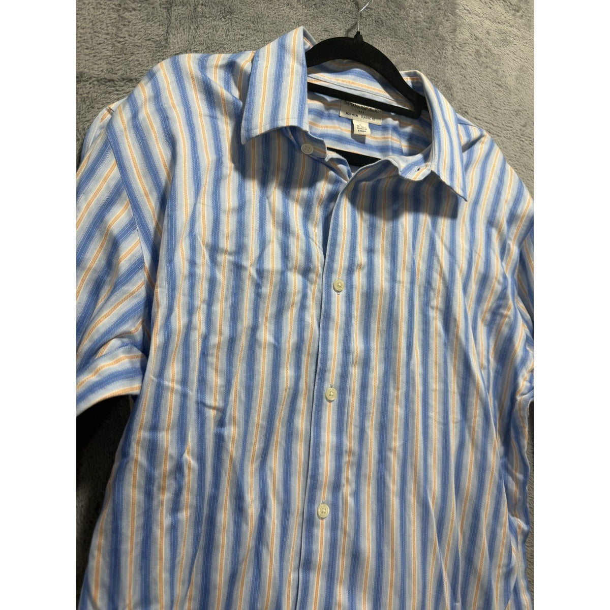 Banana Republic Mens L 16-16½ Blue Striped Non Iron Dress Shirt Classic Fit
