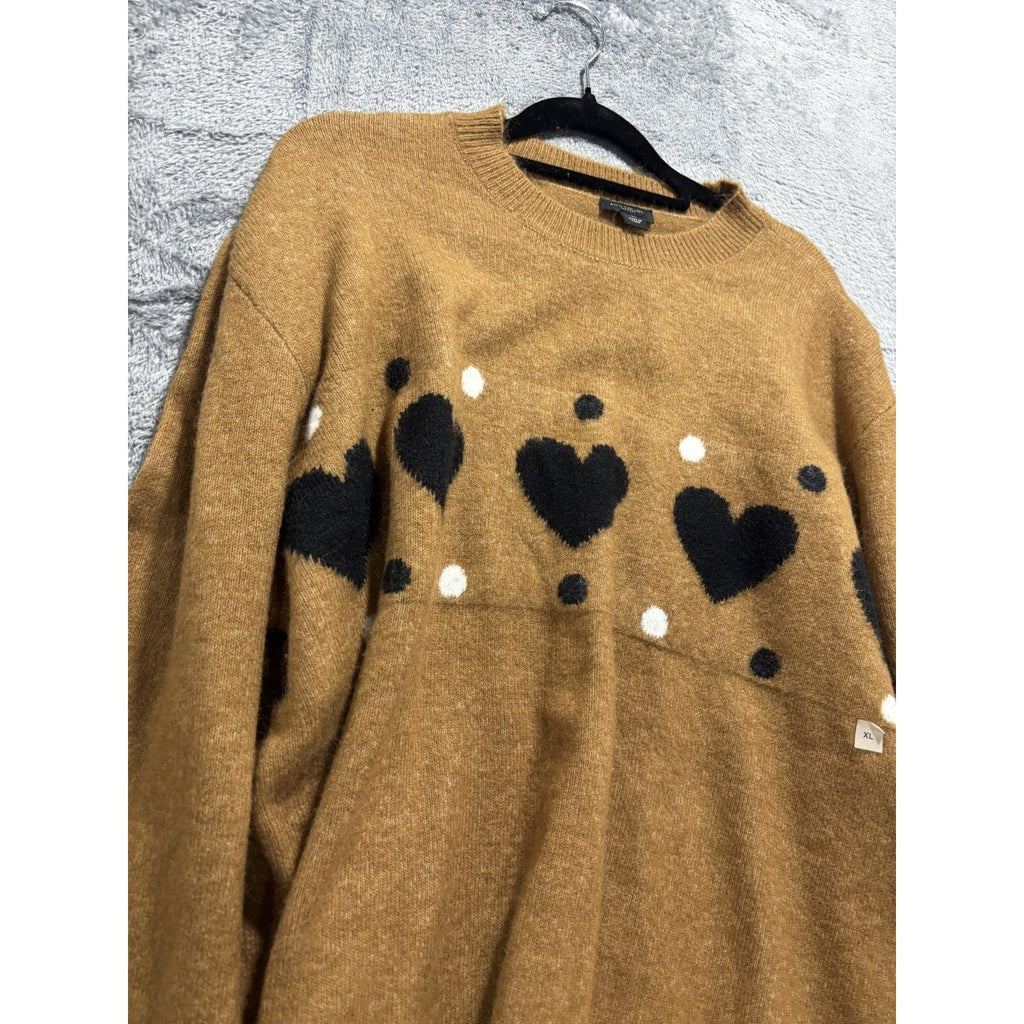 NWT Ann Taylor Factory Womens XL Camel Heart Polka Dot Crewneck Sweater Casual