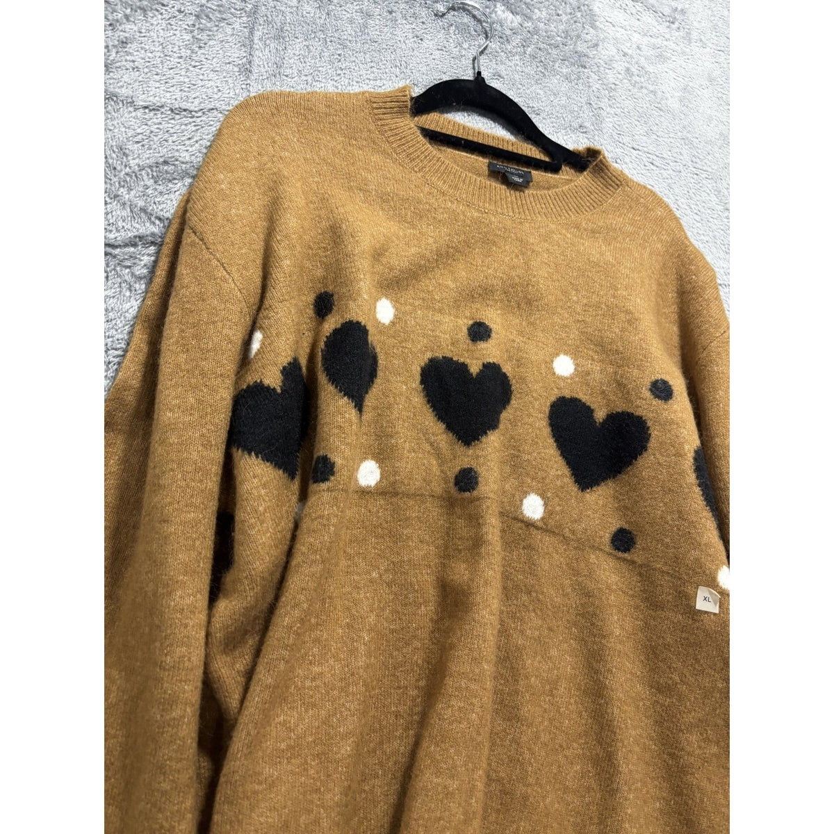NWT Ann Taylor Factory Womens XL Camel Heart Polka Dot Crewneck Sweater Casual