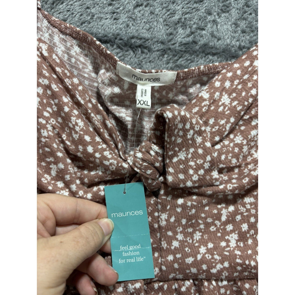 maurices Womens XXL NWT Brown Floral Tie Front Cami Top Casual