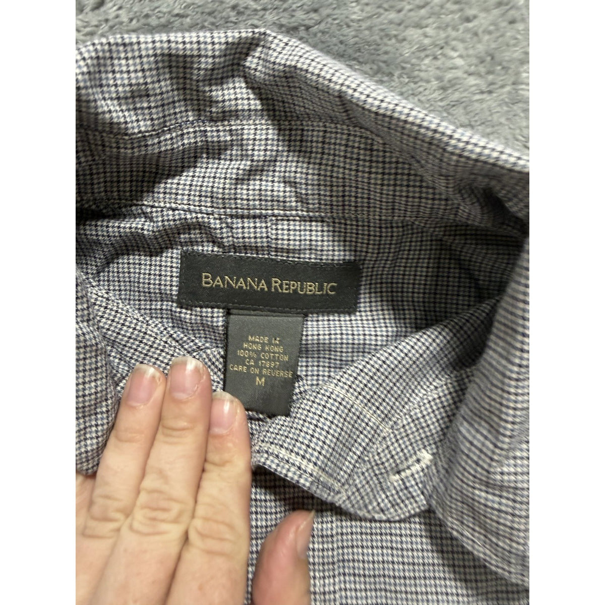 Banana Republic Mens M Gray Navy Micro Check Button Up Shirt Casual