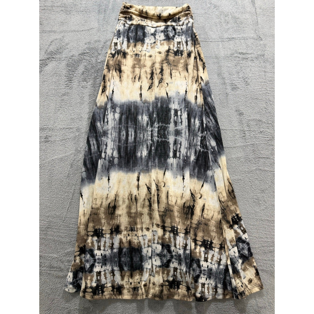 Joe B Womens S Tan Black Tie Dye Maxi Skirt Fold Over Waist Boho Vintage