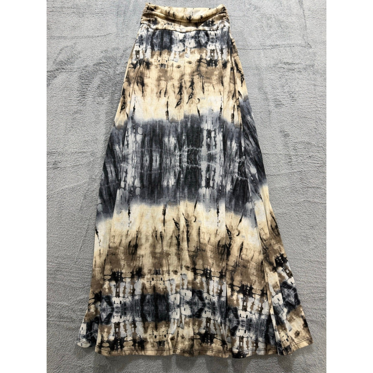 Joe B Womens S Tan Black Tie Dye Maxi Skirt Fold Over Waist Boho Vintage