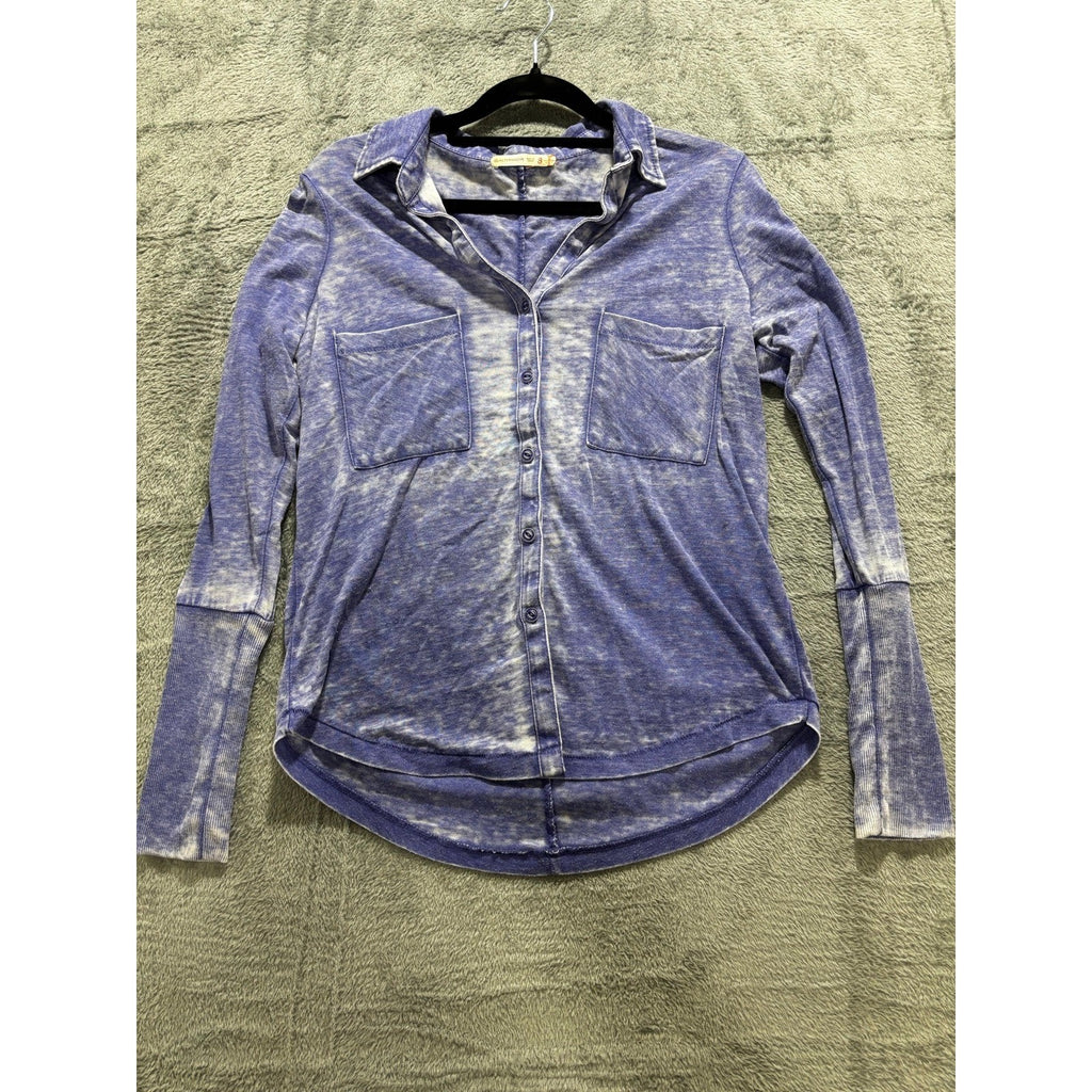 Alternative Womens S Purple Burnout Long Sleeve Button Front Shirt Top