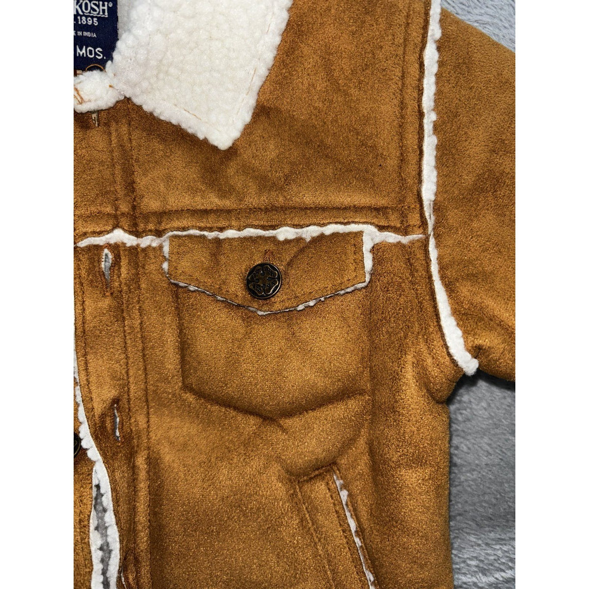 OshKosh B'gosh Baby 3-6M Jacket Coat Brown Sherpa Collar Lined Button Front