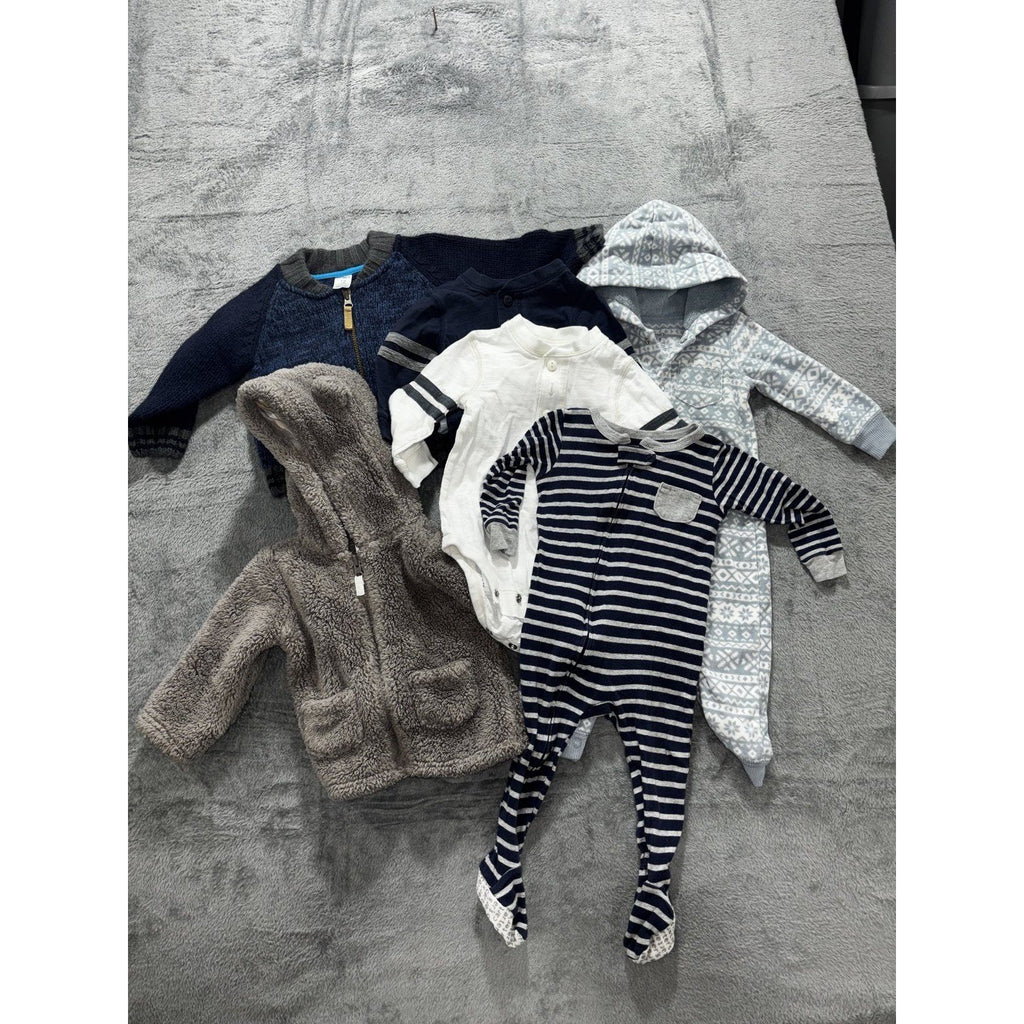 Carter's Baby Boy 12M 6 Piece Bundle Fleece Sleepers Cardigan Henleys Navy Gray