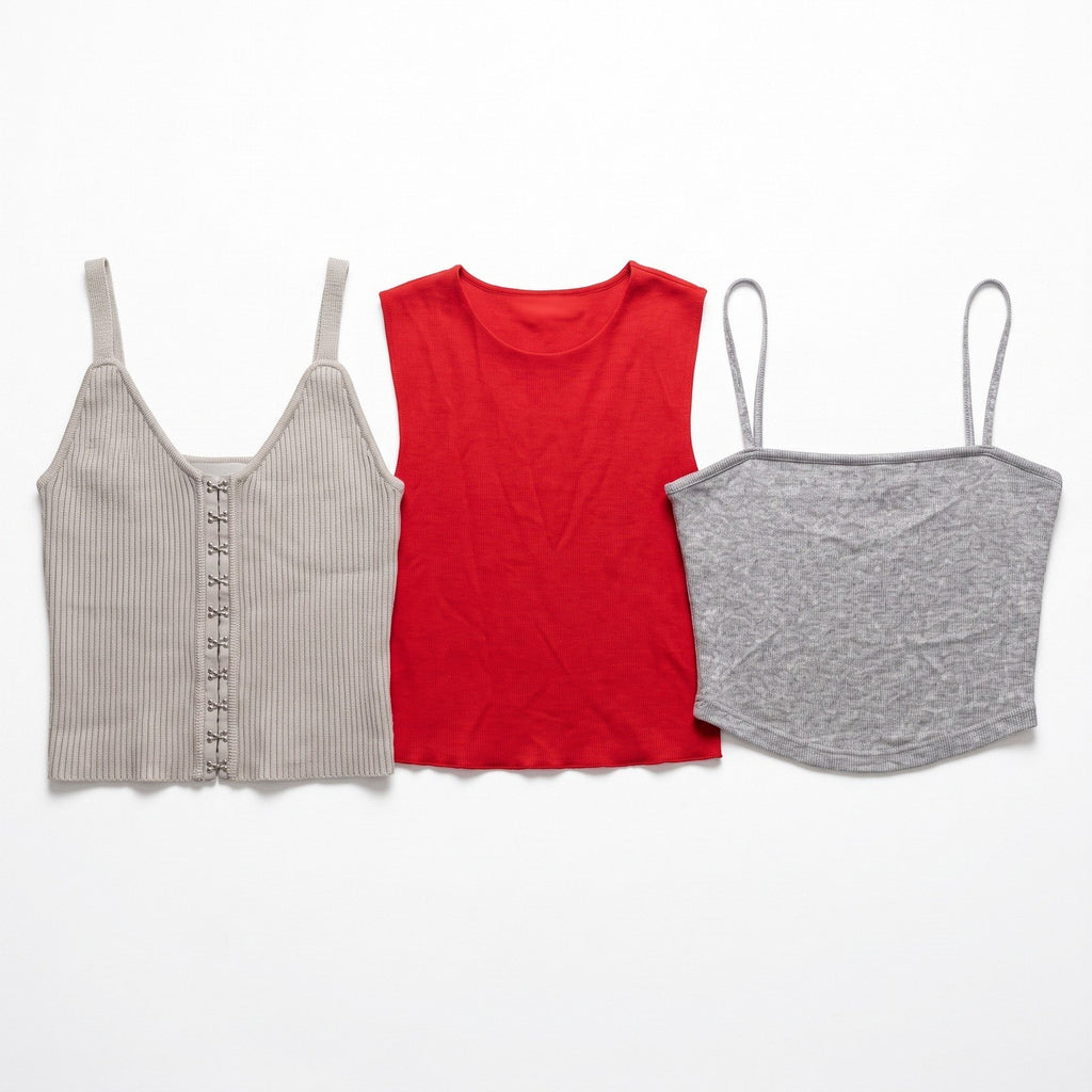 Zara Womens S Bundle 3pc Ribbed Tank Crop Top Gray Red