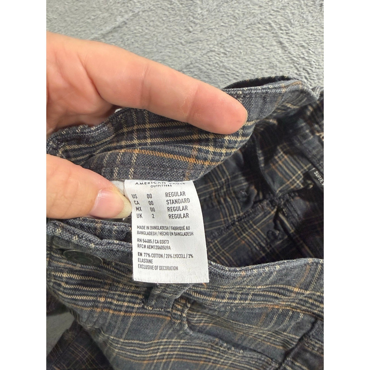 American Eagle 00 Regular Womens Gray Plaid Skinny Jeans Super Stretch Vintage