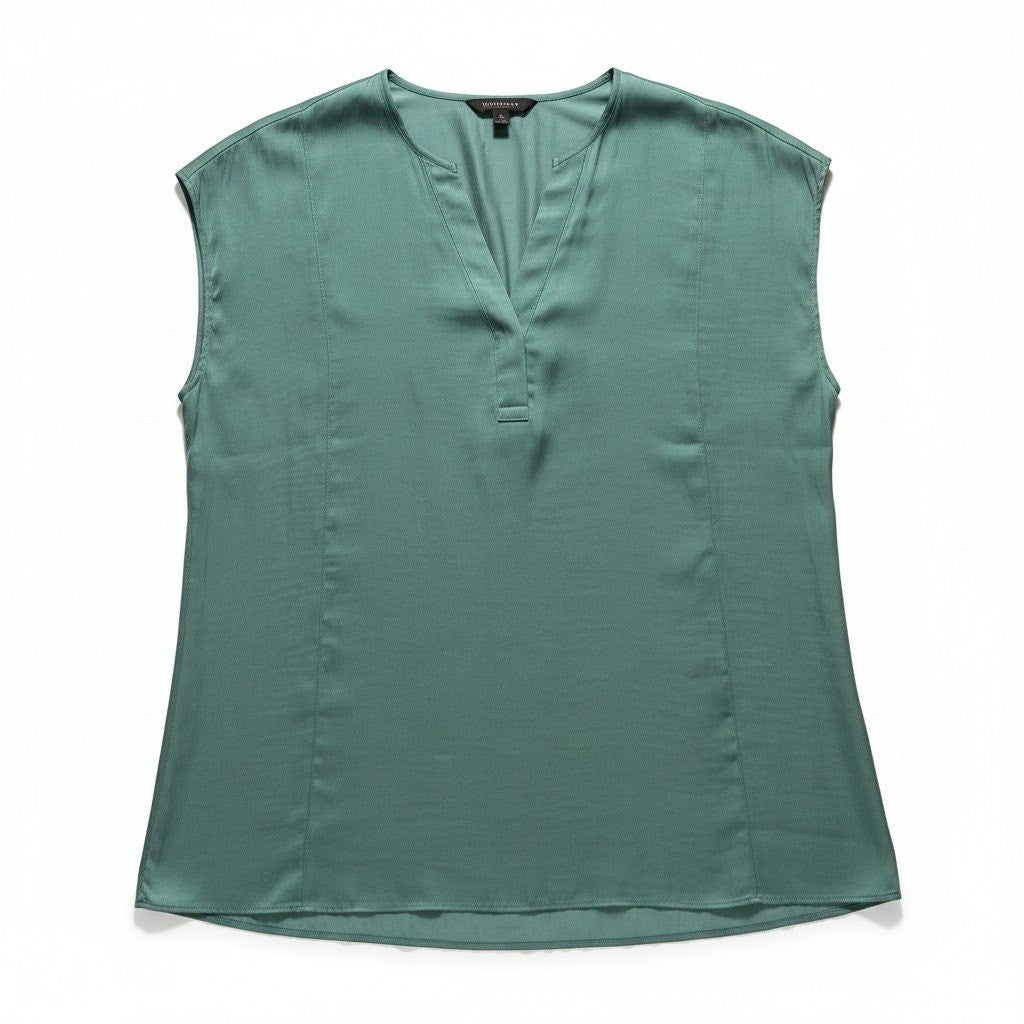Banana Republic XL Womens Green V-Neck Blouse Short Sleeve Casual Boho Top