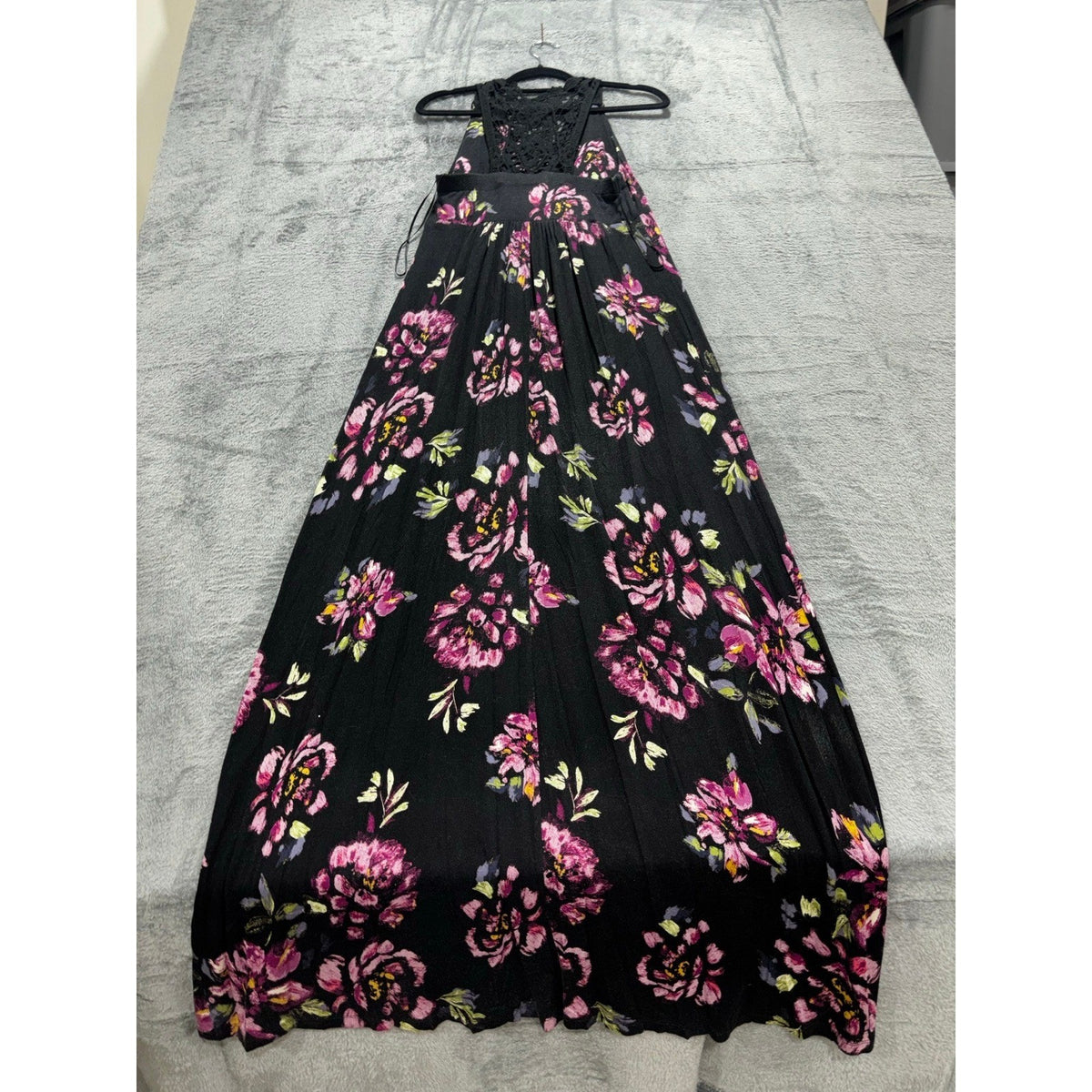 Elle Womens S Black Pink Floral Maxi Dress Lace Back Boho Casual