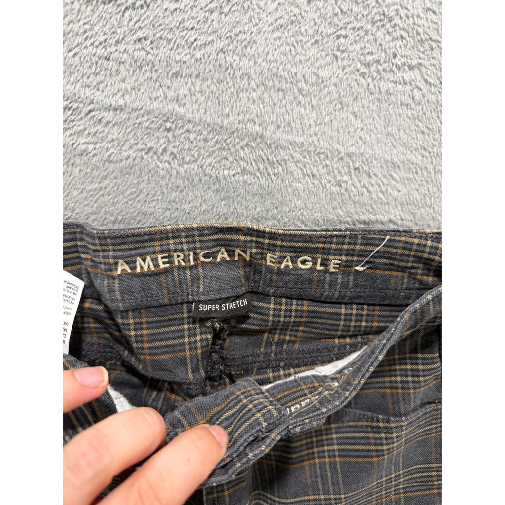 American Eagle 00 Regular Womens Gray Plaid Skinny Jeans Super Stretch Vintage
