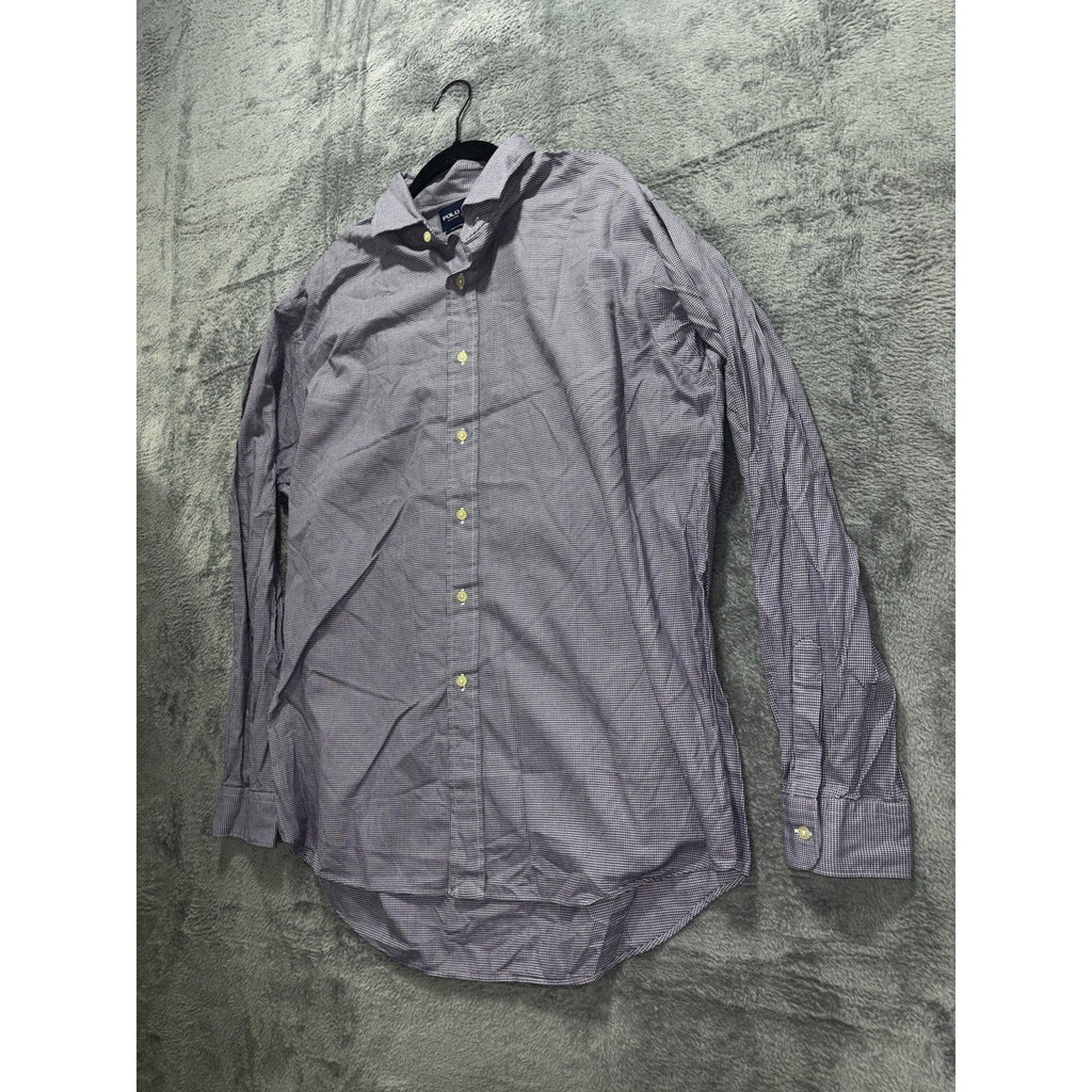 Polo Golf Ralph Lauren Mens L Purple Houndstooth Long Sleeve Button Up Shirt