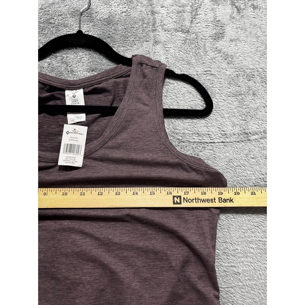 Members Mark Favorite Soft Dress Womens M Plum Heather Sleeveless Drawstring NWT