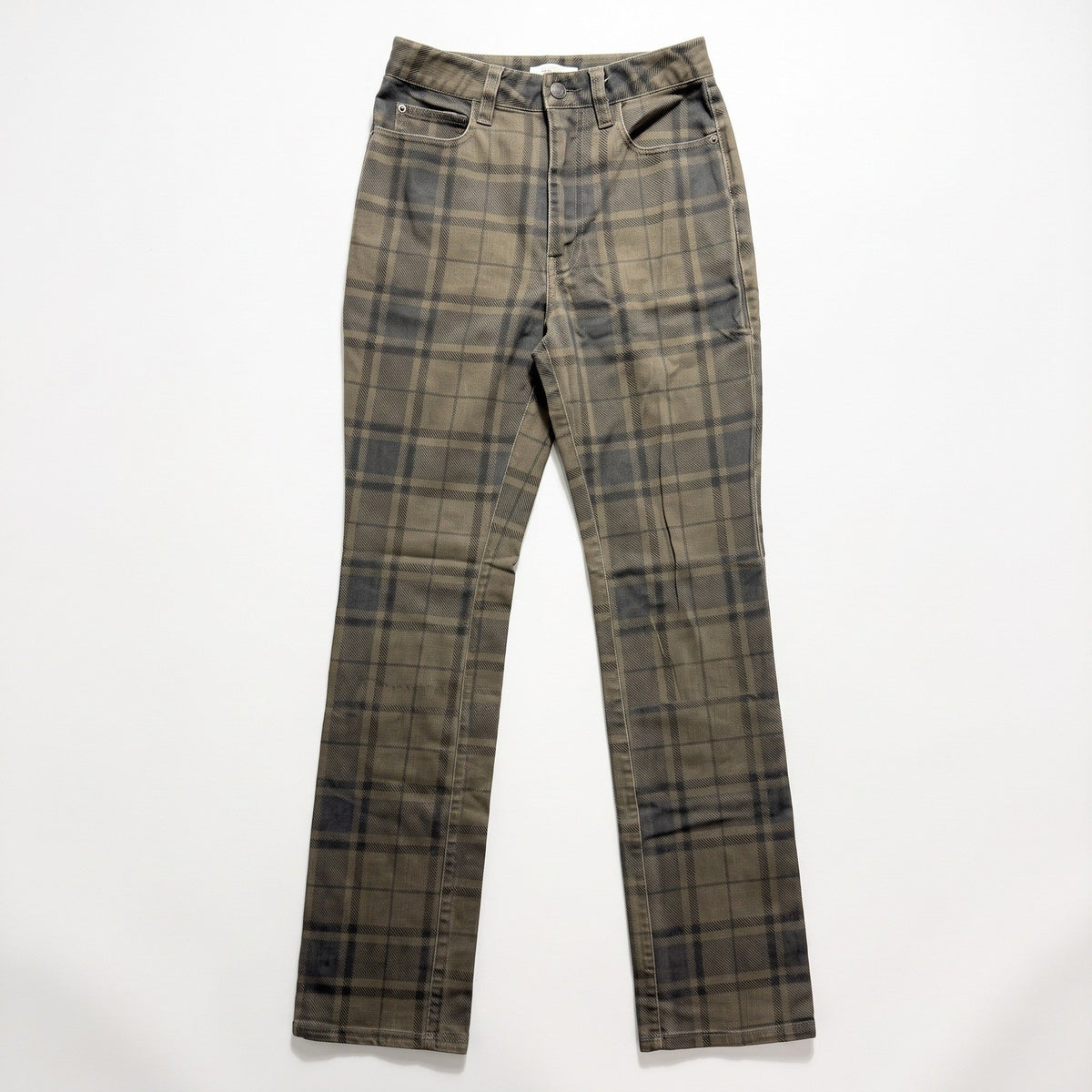 WEWOREWHAT 25 Olive Gray Plaid Straight Leg Jeans Womens Stretch Casual Preppy