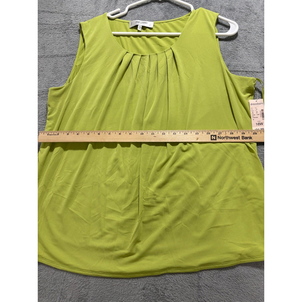 Jones Studio 16W Lime Green Sleeveless Pleated Neck Womens Tank Top Vintage NWT