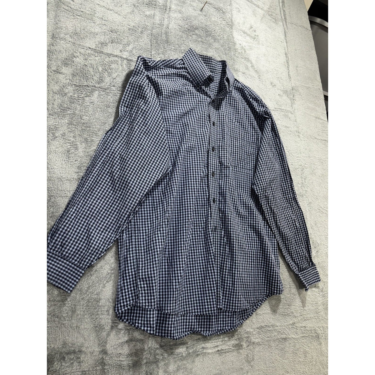 Brooks Brothers Mens L Navy Light Blue Gingham Long Sleeve Button Down Shirt