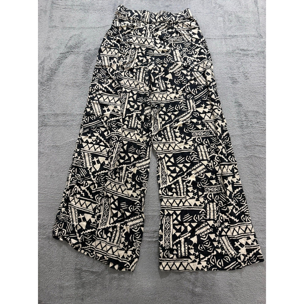 Mossimo Supply Co S/P Womens Black Cream Printed Wide Leg Pants Boho Casual