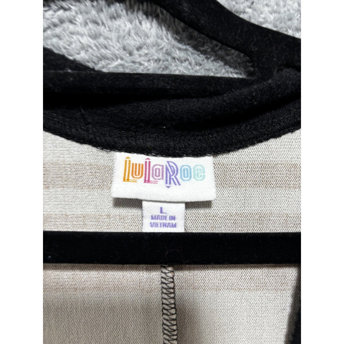 LuLaRoe Womens L Striped Open Front Cocoon Cardigan Black Trim Casual Boho