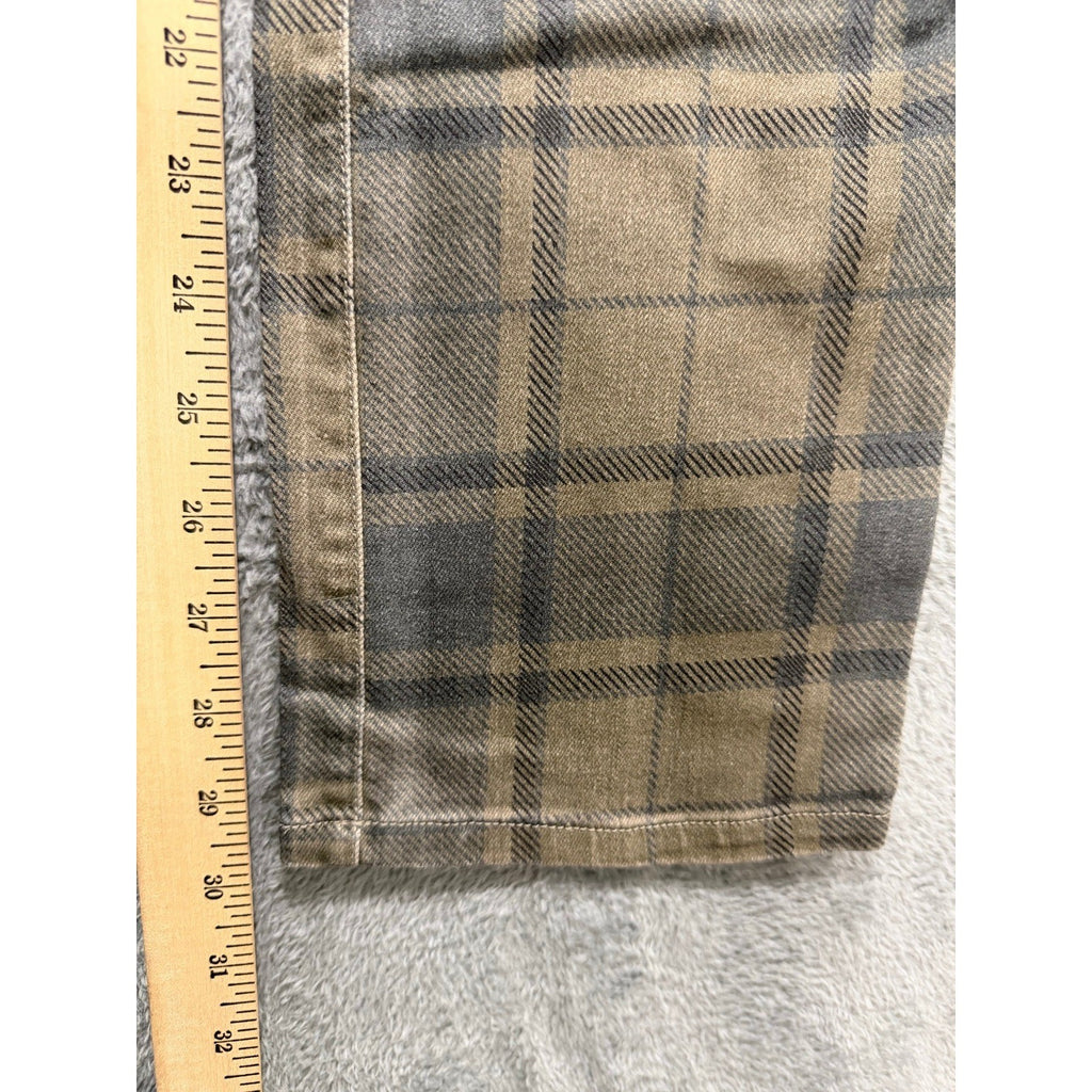 WEWOREWHAT 25 Olive Gray Plaid Straight Leg Jeans Womens Stretch Casual Preppy