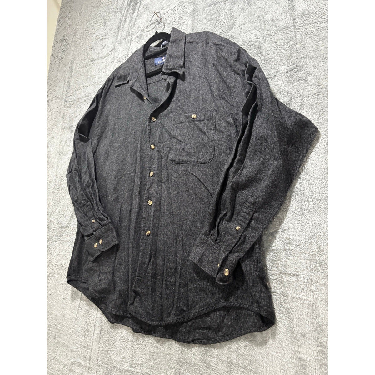 Bill Blass XL Charcoal Grey Herringbone Flannel Button Up Shirt Mens