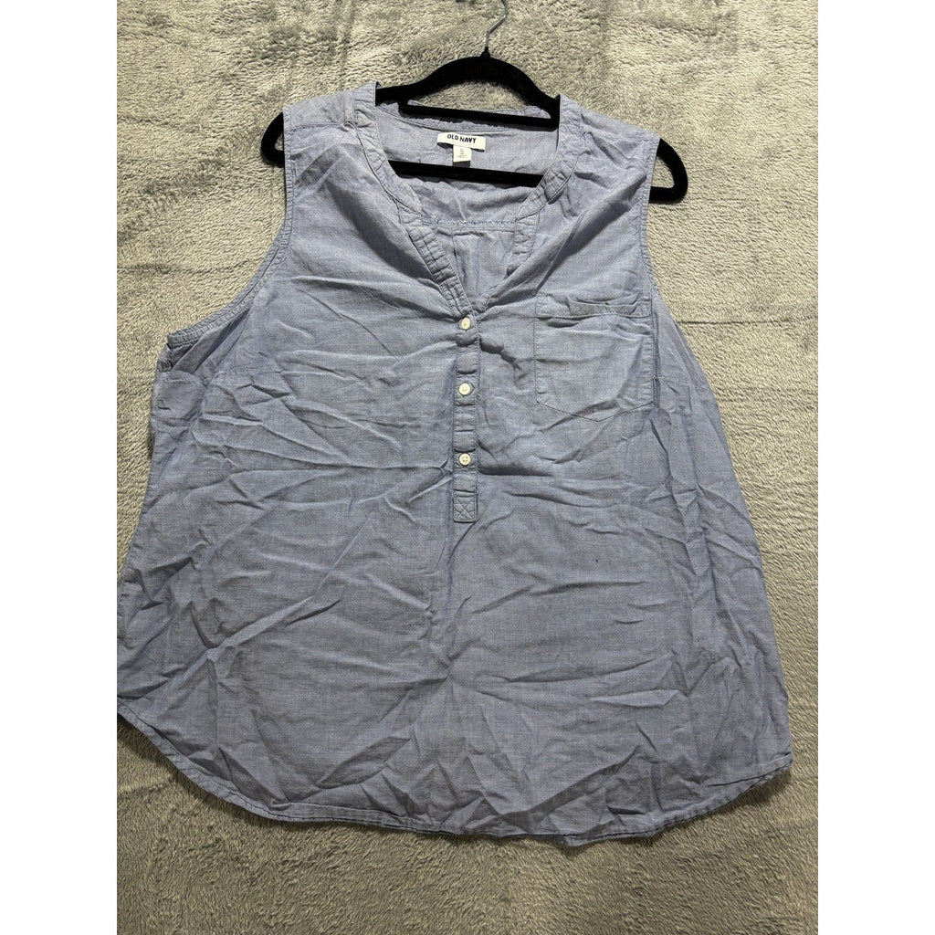 Old Navy Womens XL Light Blue Chambray Sleeveless Popover Top Casual Coastal