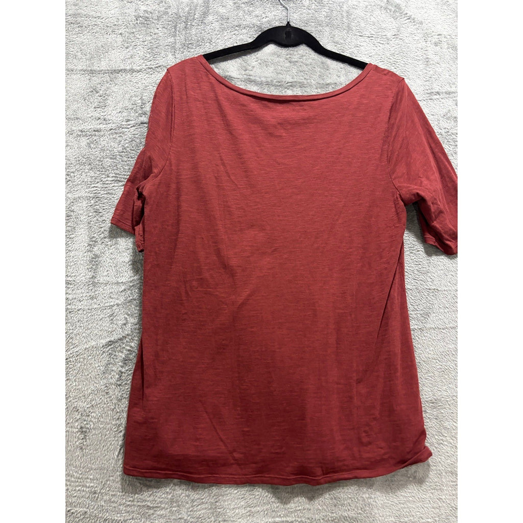 LOFT Outlet Womens M Rust Red Short Sleeve Scoop Neck Tee Casual Minimalist Top
