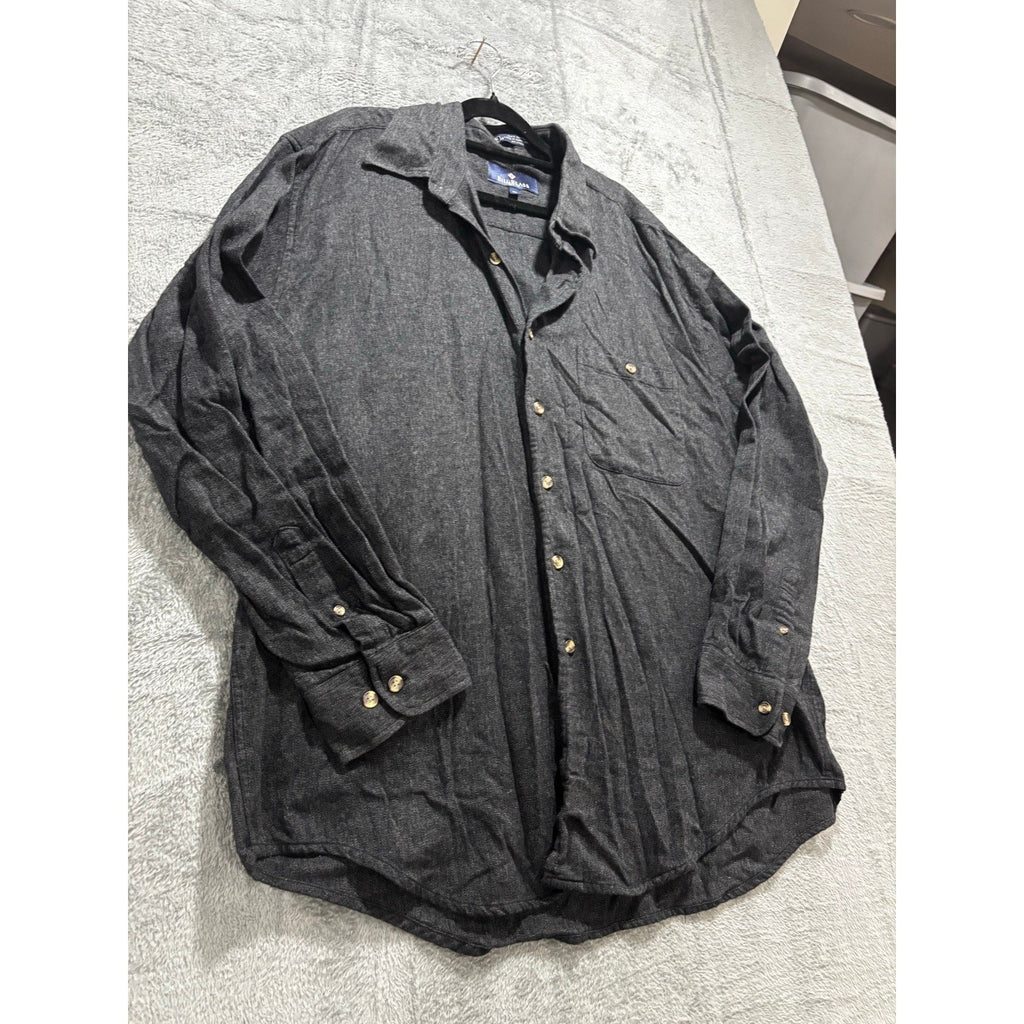 Bill Blass XL Charcoal Grey Herringbone Flannel Button Up Shirt Mens