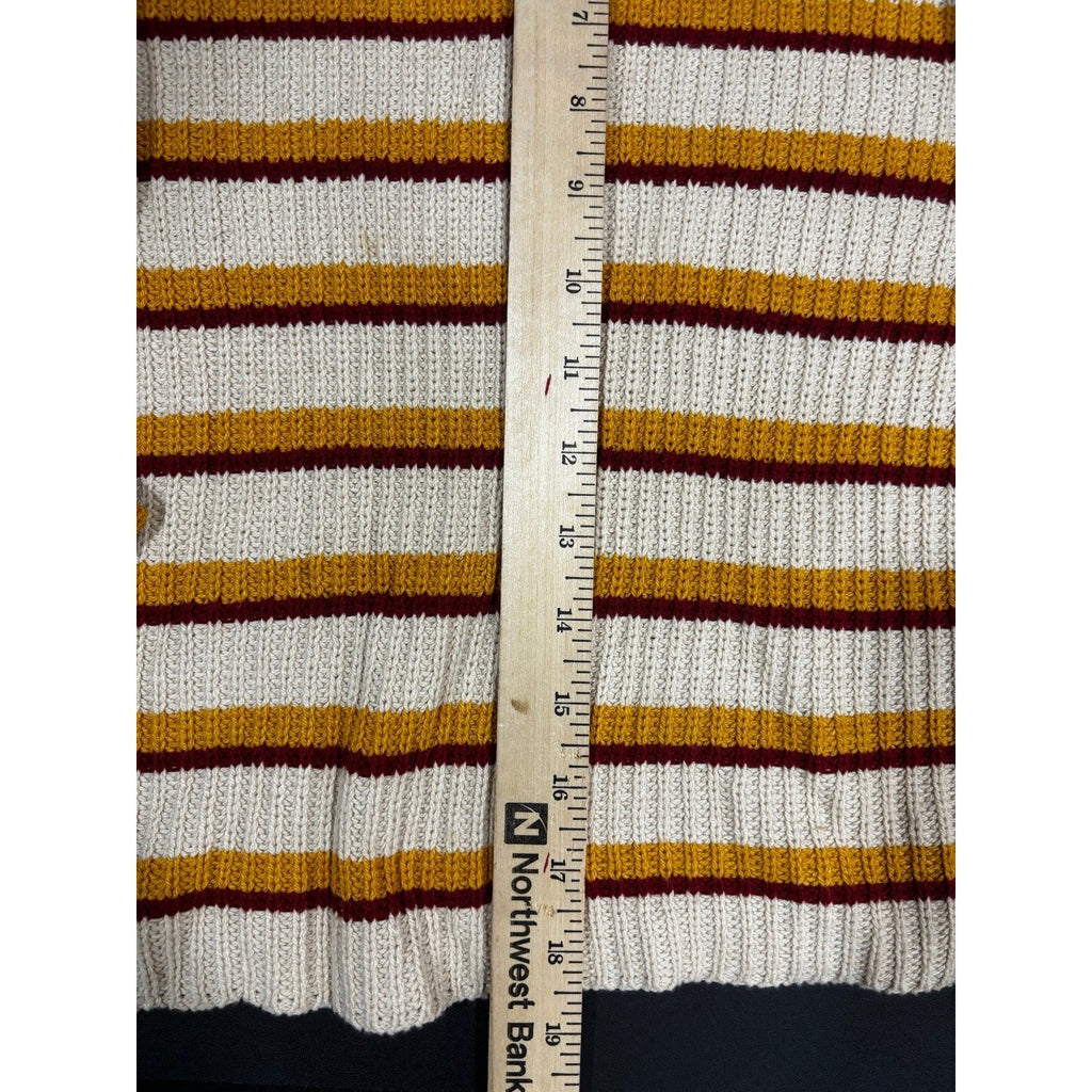 Alya Womens S Cream Mustard Burgundy Striped Ribbed Pullover Sweater