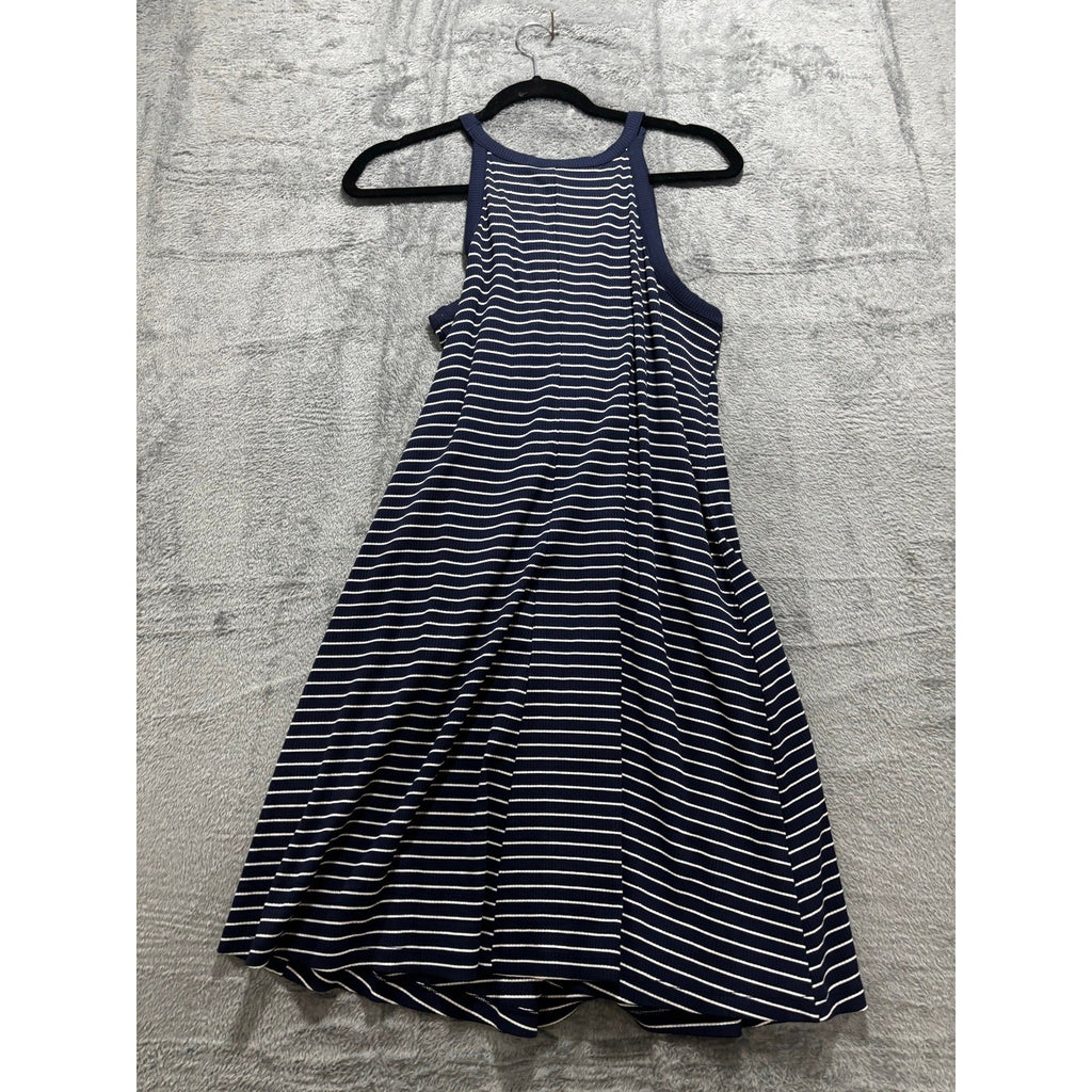 Old Navy M Womens Navy Blue White Striped Halter Dress Athleisure Preppy Mini