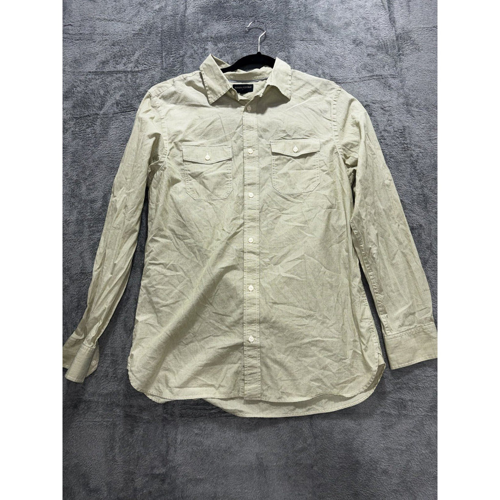 Banana Republic Mens L Khaki Green Long Sleeve Button Up Dress Shirt Casual