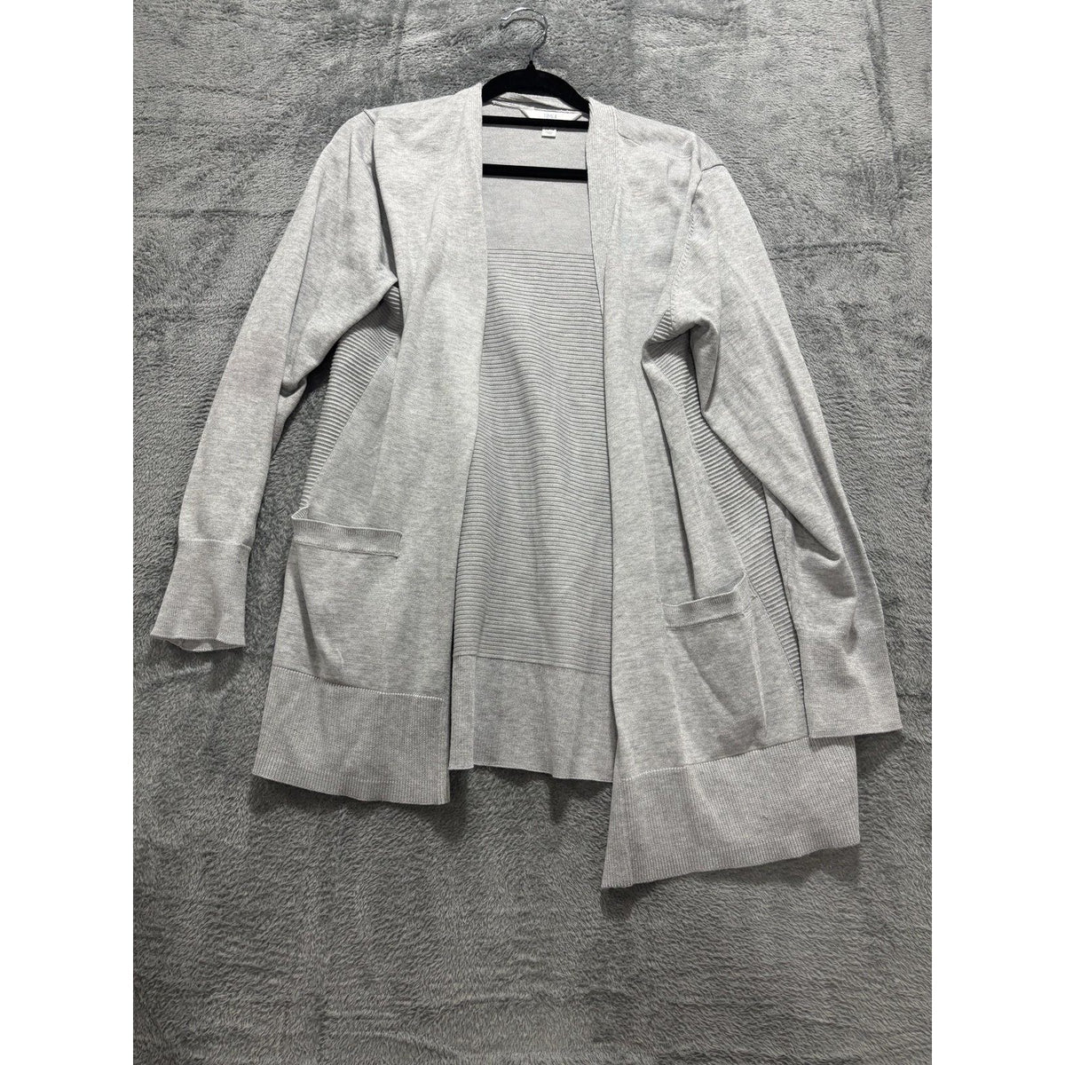 Time and Tru Womens L 12-14 Heather Gray Open Front Cardigan Pockets Casual