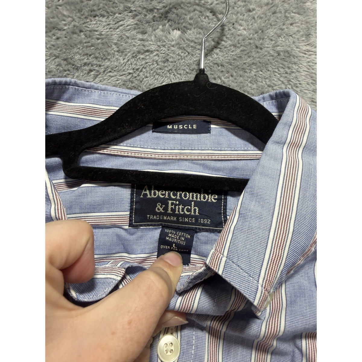 Abercrombie & Fitch Men's Blue Striped Shirt Size L, photo 6 of 10