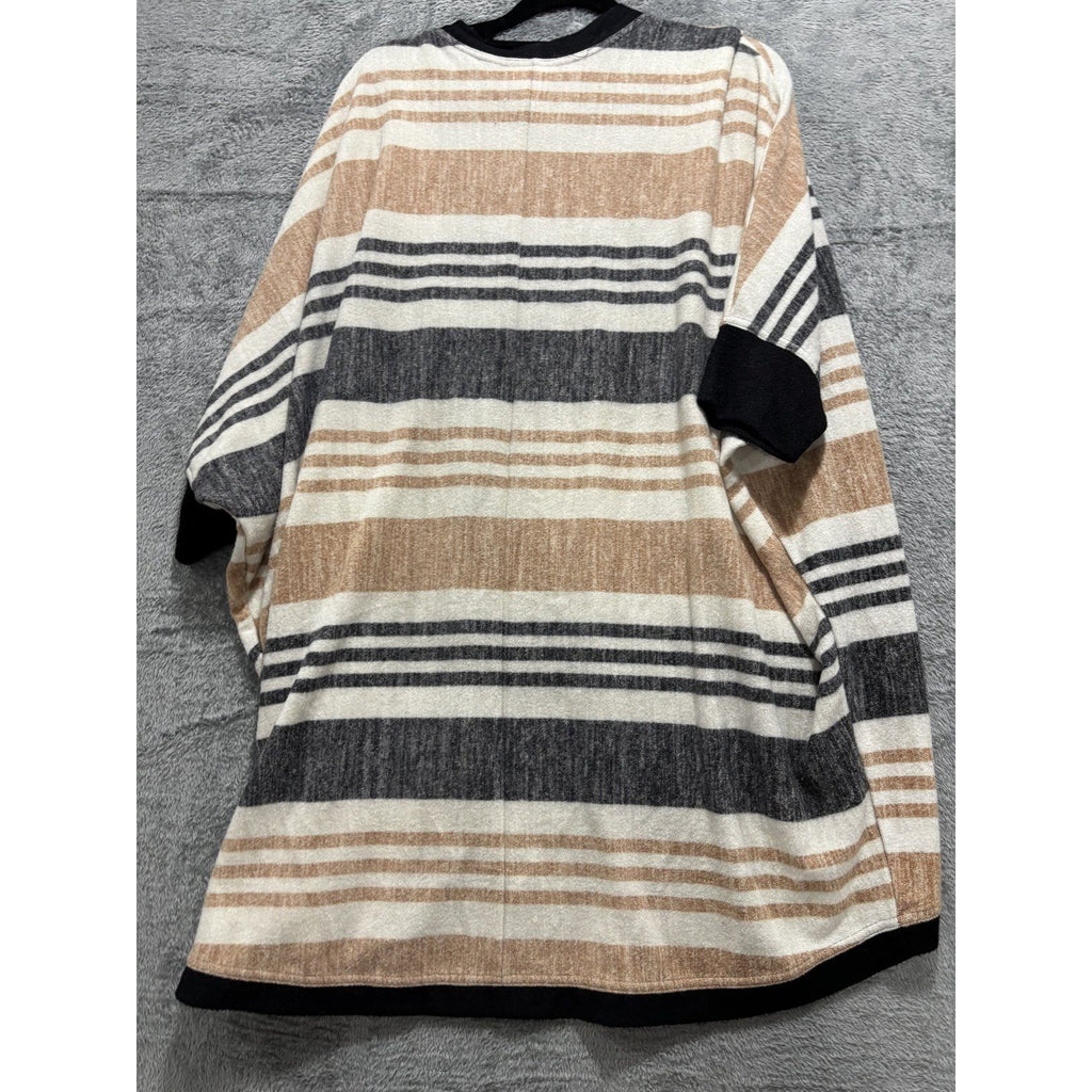 LuLaRoe Womens L Striped Open Front Cocoon Cardigan Black Trim Casual Boho