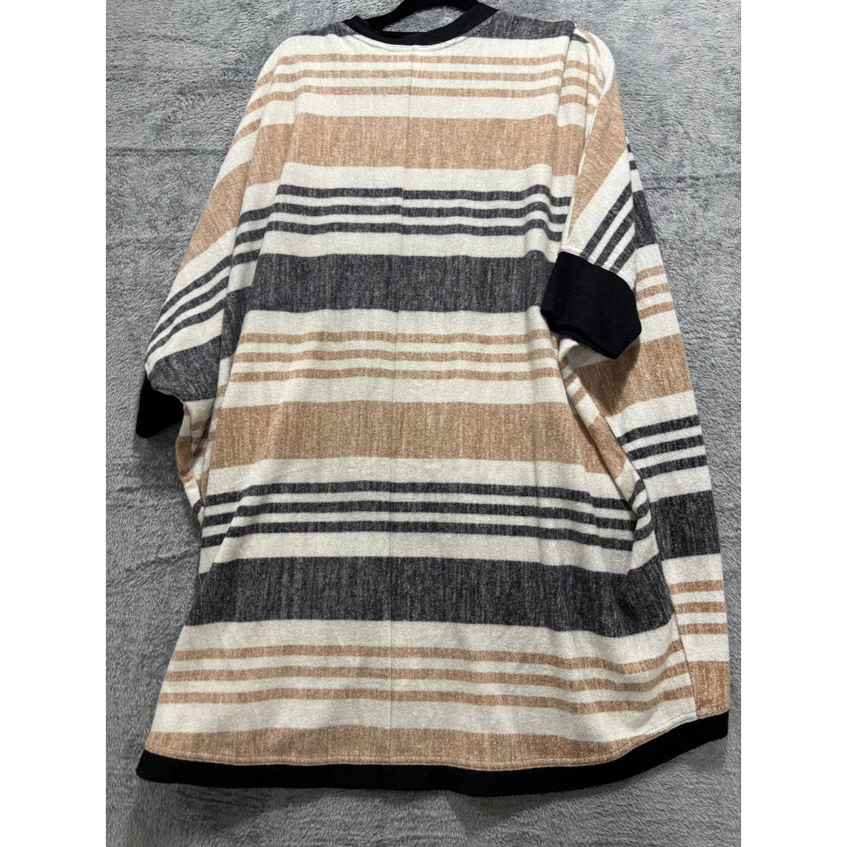 LuLaRoe Womens L Striped Open Front Cocoon Cardigan Black Trim Casual Boho